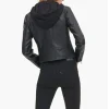 Women Black Biker Hooded Leather Jacket