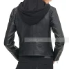 Hooded Leather Black Jacket Womens
