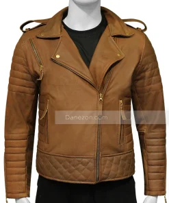 brown quilted mens motorcycle jacket