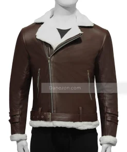 Chocolate brown leather mens white inner shearling