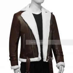 Chocolate brown leather white shearling for mens