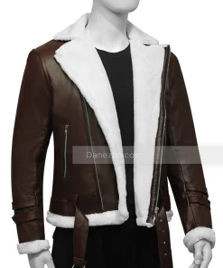 Chocolate brown leather white shearling for mens