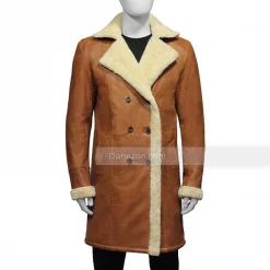 3/4 length brown shearling coat