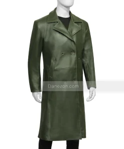 Mens Green Leather Trench Coat
