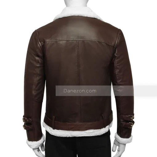 Chocolate Brown Mens White Shearling Jacket