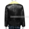 Black Leather Shearling Collar Jacket Womens