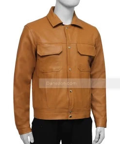 Brown Mens Trucker leather Jacket