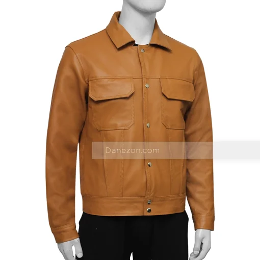 Brown Mens Trucker leather Jacket