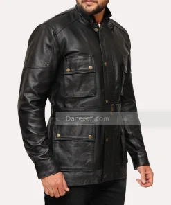 black leather jacket 3/4 length for mens