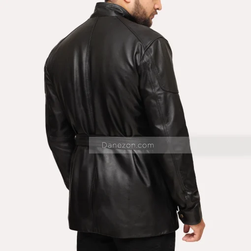3 4 length mens black leather jacket