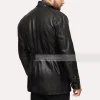 Mens black leather mid length jacket