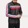Blue and Red Mens Striped Leather Jacket