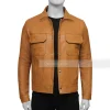 Mens Brown Sheepskin Trucker Leather Jacket