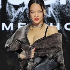 Halftime Show 2023 Rihanna Fur Leather Jacket