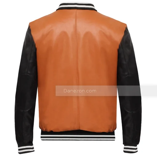 black and brown varsity leather jacket