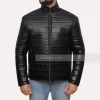Black Faux Mens Puffer Leather Jacket - Danezon