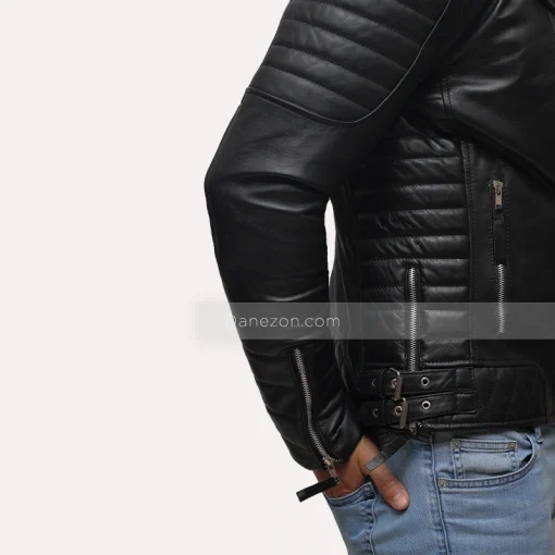 black biker mens quilted motorcycle jacket