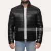 Black Faux Puffer Leather Jacket Mens