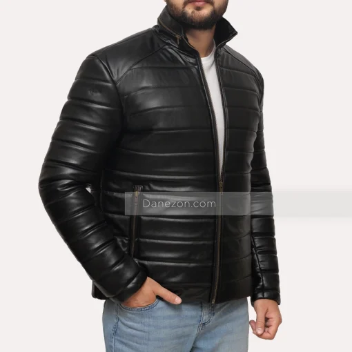 black faux leather jacket men