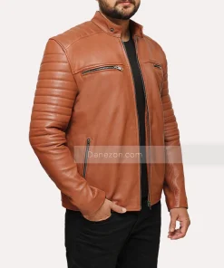 Tan Leather Biker Jacket for Mens