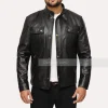 black leather jacket with two pocket