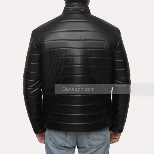Men black leather faux jacket