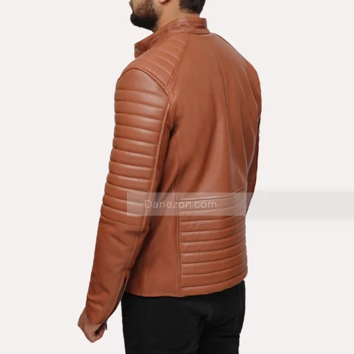 Tan Brown Padded Leather Jacket