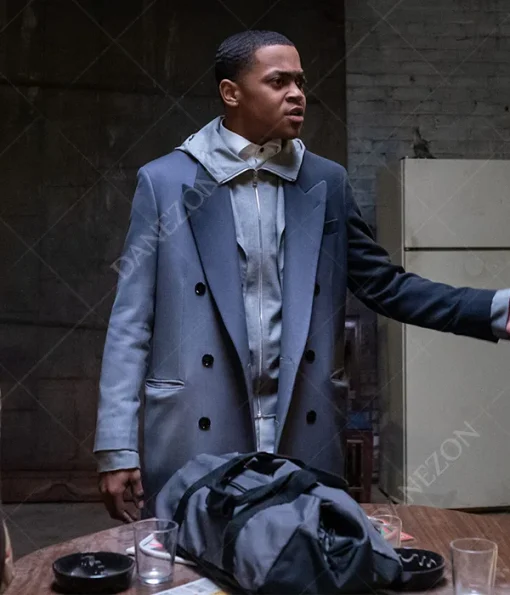 Tariq St. Patrick Power Book II Ghost S03 Gray Double Breasted Trench Coat