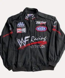 wwf black racing bomber jacket