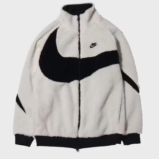 White Nike Big Swoosh Reversible Boa Jacket