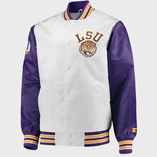 Starter The Legend LSU Tigers White and Purple Satin Jacket