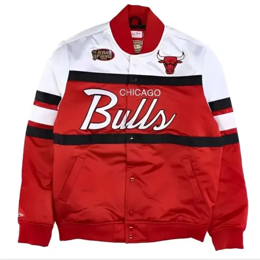 Vintage 90’s NBA Chicago Bulls Red & White Satin Varsity Bomber Jacket