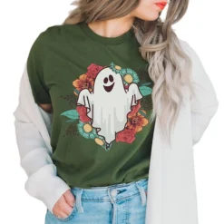Halloween Floral ghost Green T-Shirt