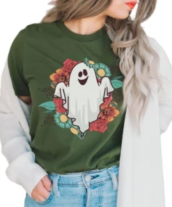 Halloween Floral ghost Green T-Shirt