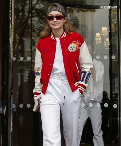 Gigi Hadid Red And White Varsity Jacket