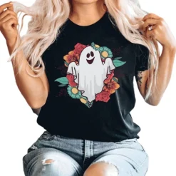 Halloween Floral ghost Black T-Shirt