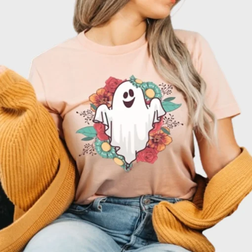 Halloween Floral ghost Pink T-Shirt
