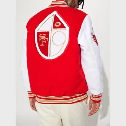 49ERS RED AND WHITE VARSITY JACKET