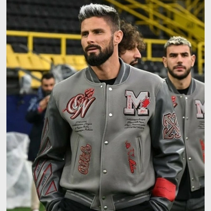 AC Milan Jacket  Football Club Off White Grey Varsity Jacket