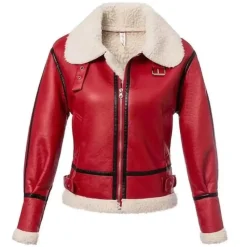 Christmas Real Leather Shearling Red Jacket