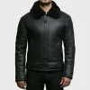 Black Shearling Leather Jacket For Mens