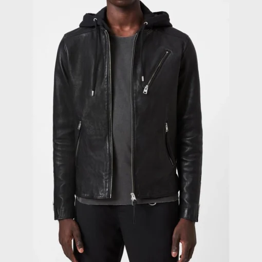 Unisex Mens Hooded Leather Jacket