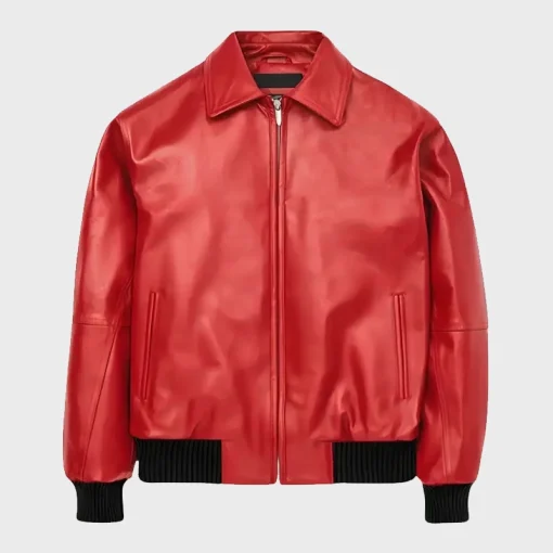 Red Leather Albanian Flag Drake Jacket