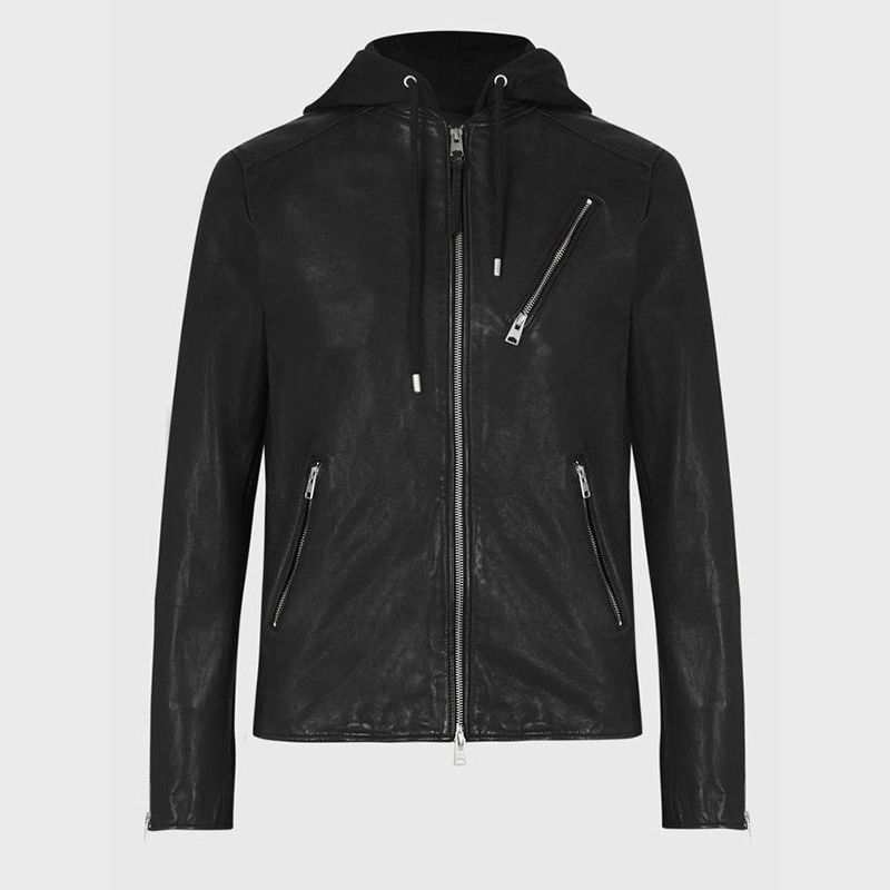 Buy Mens Hooded Black Leather Jacket - Danezon