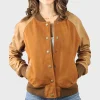 Brown Suede Leather Varsity Jacket