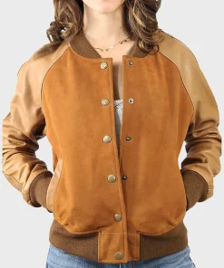 Brown Suede Leather Varsity Jacket
