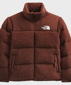The North Face Faux Shearling Nuptse Puffer Coat Brown