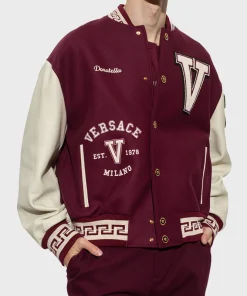 Men And Women Versace Burgundy Varsity Jacket