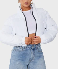 Cropped Puffer White Jacket