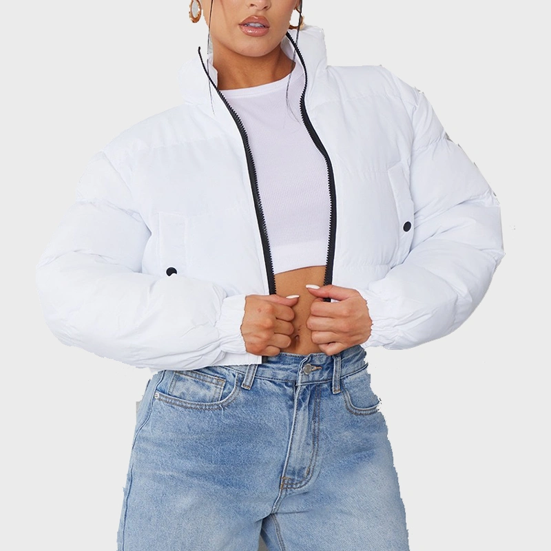 White Cropped Puffer Jacket For Sale - Danezon